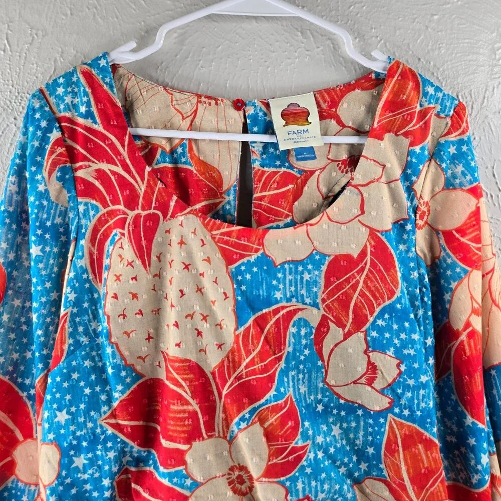 Farm Rio x Anthropologie Blouse Medium Pineapple Floral Print Artsy Colorful Top - Picture 4 of 12